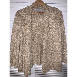 Alfred‎ Dunner tan western fringe cardigan knit sweater PM￼